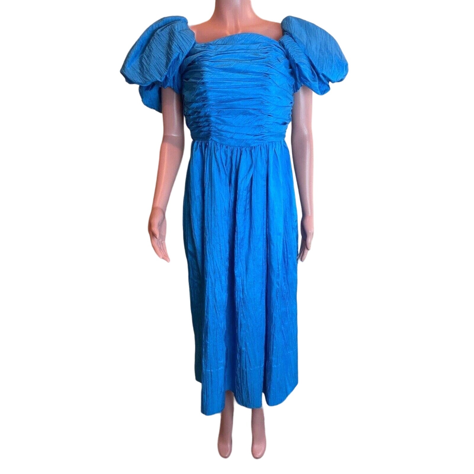 Vintage Alyce Designs Prom Dress Womens Xs Blue Puff Sleeve Cocktail Retro Glam